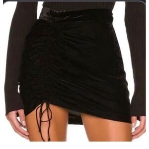 Free People Velour Mini Skirt‎ Womens 8 Black Ruched Side Zip NWT